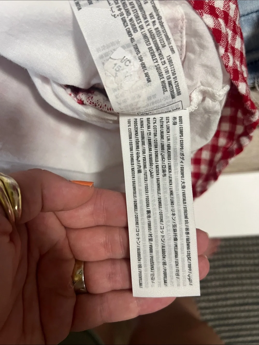 Red Gingham V-Neck A-Line Dress linen - Picture 5 of 5